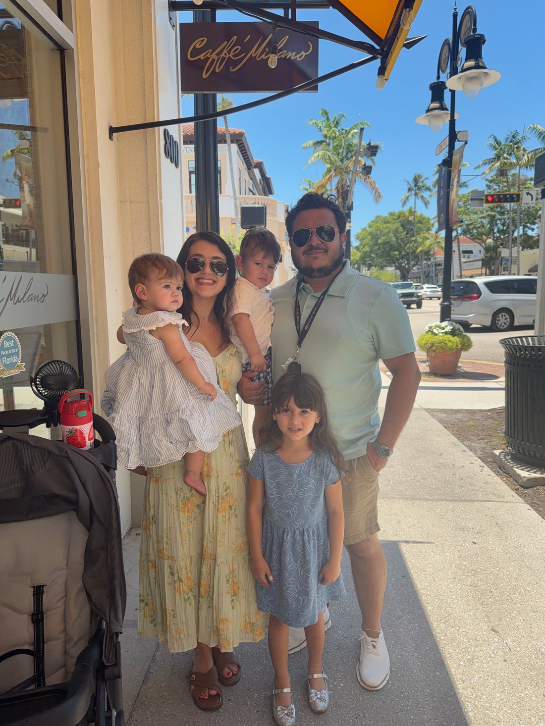 Mrs. Grace with her husband Leo and their three children in downtown Naples, Florida